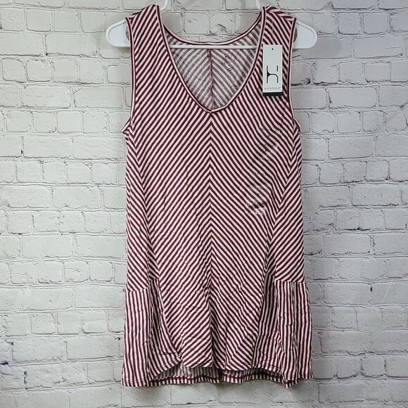 Hannah NWT Red Stripe Sleeveless Blouse V-neck French Terry Soft Knit Top Ruffle - Picture 2 of 8